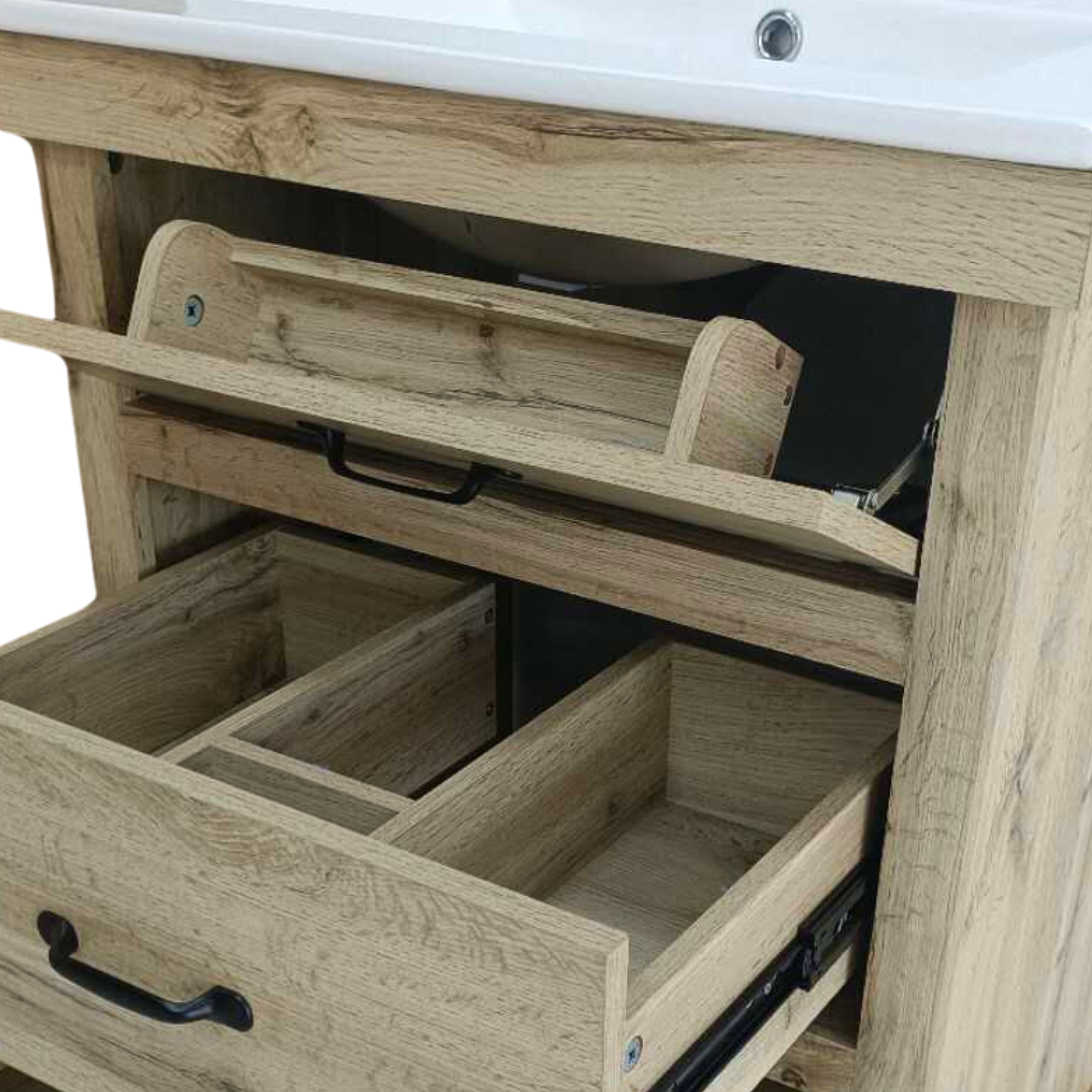 Teamson Home Donovan 24" Single Bathroom Vanity with Square Sink and Two Drawers, Light Oak