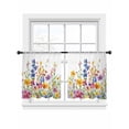 thumbnail image 2 of Spring Floral Semi Sheer Curtains 54 Inch Length 2 Panels Set, Summer Watercolor Botanical Colorful Sheer Kitchen Curtain Privacy Voile Window Curtain for Living Room Bedroom Rod Pocket Drapes, 2 of 7