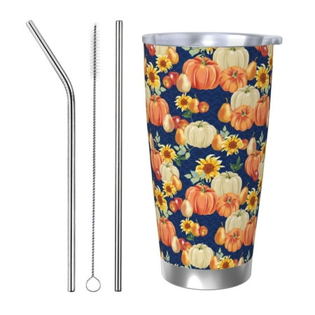 

Tideii fall Pumpkin Daisy for 20OZ Car Cup Stainless Steel Cold and Hot Cup with Lid Suitable for Outdoor and Home Unisex-Straw Three-piece Set