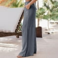 thumbnail image 5 of Lovskoo Wide Leg Pants for Women Cotton and Linen Summer Solid Color Trendy Loose Casual Comfortable Elastic Waist Straight Leg Pants Gray, 5 of 8