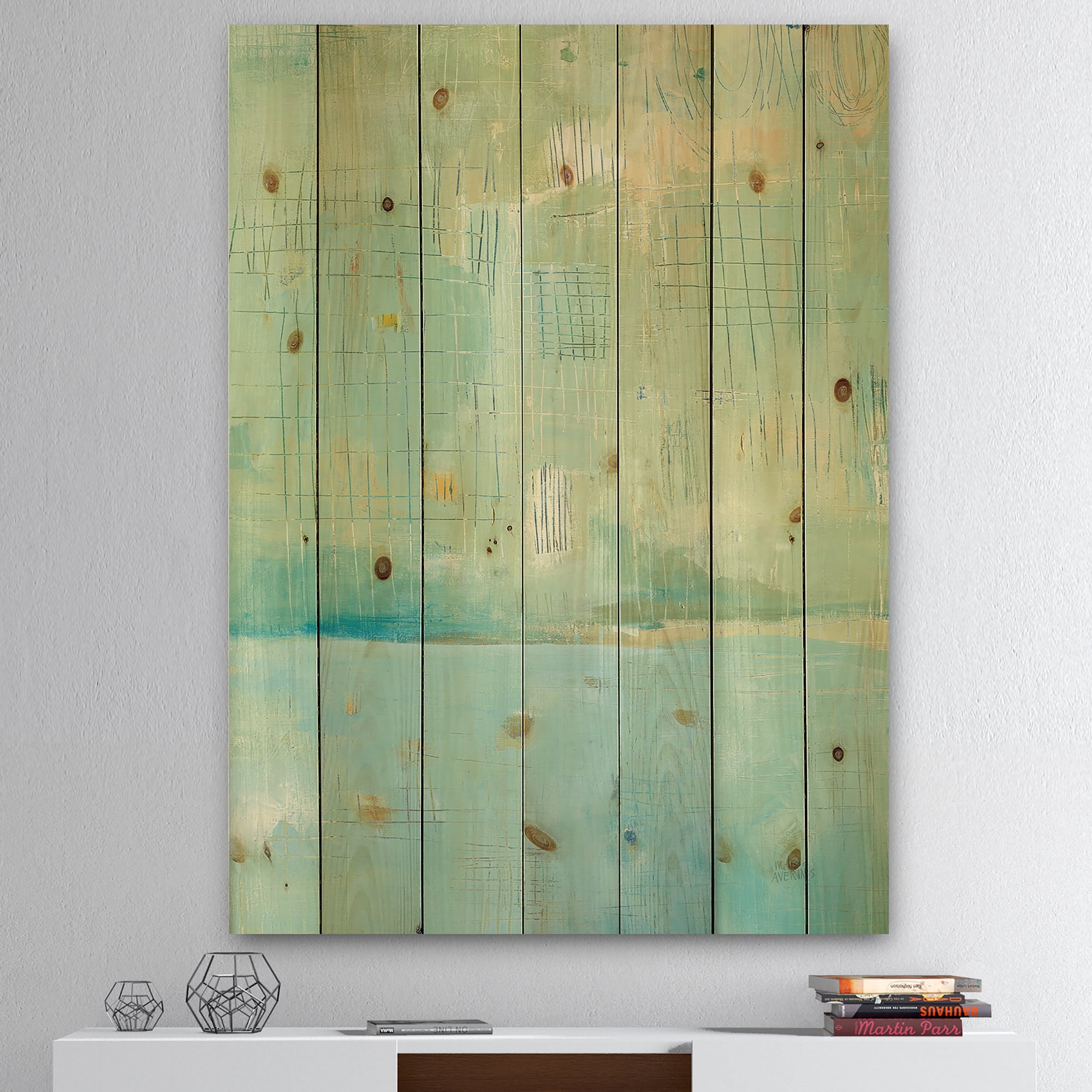 Designart 'Abstract Dreaming Of The Shore I' Nautical & Coastal Print on Natural Pine Wood