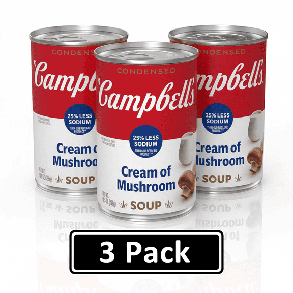 Campbell's Condensed 25% Less Sodium Cream of Mushroom Soup (3-Pack Combo) 10.5 oz Can