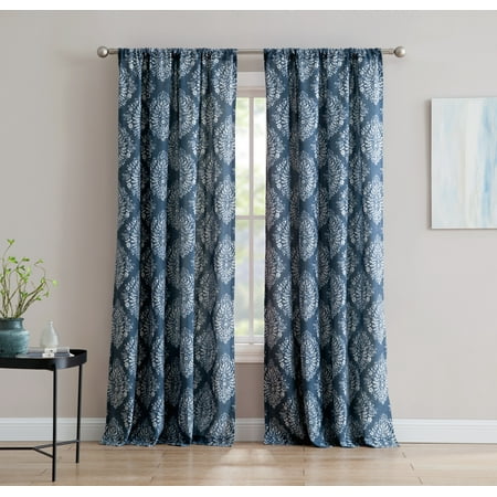 Alma 84-inch Window Curtain with Rod Pocket - Blue - Single Panel, Inspired Surroundings by 1888 Mills
