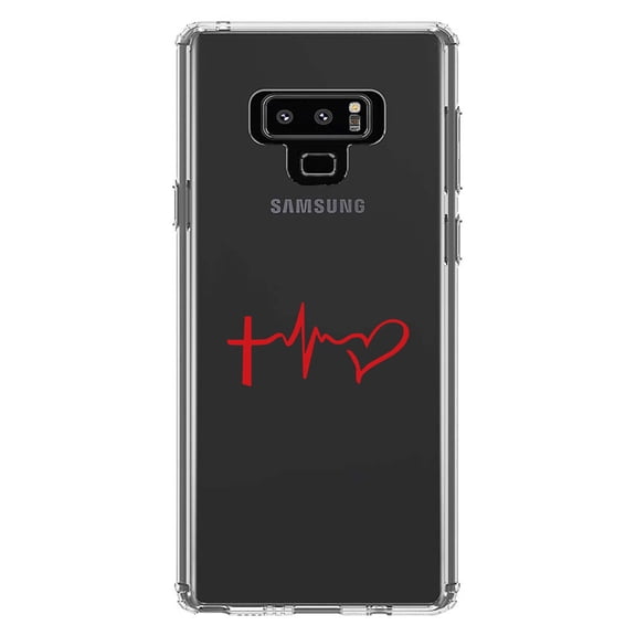 DistinctInk Clear Shockproof Hybrid Case for Samsung Galaxy Note 9 - TPU Bumper Acrylic Back Tempered Glass Screen Protector - Cross Heart - Faith Hope Love