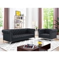 thumbnail image 5 of Oxford PU Leather Button Tufted with Silver Nailhead Trim Silver Metal Y-leg Sofa, Black, 5 of 5