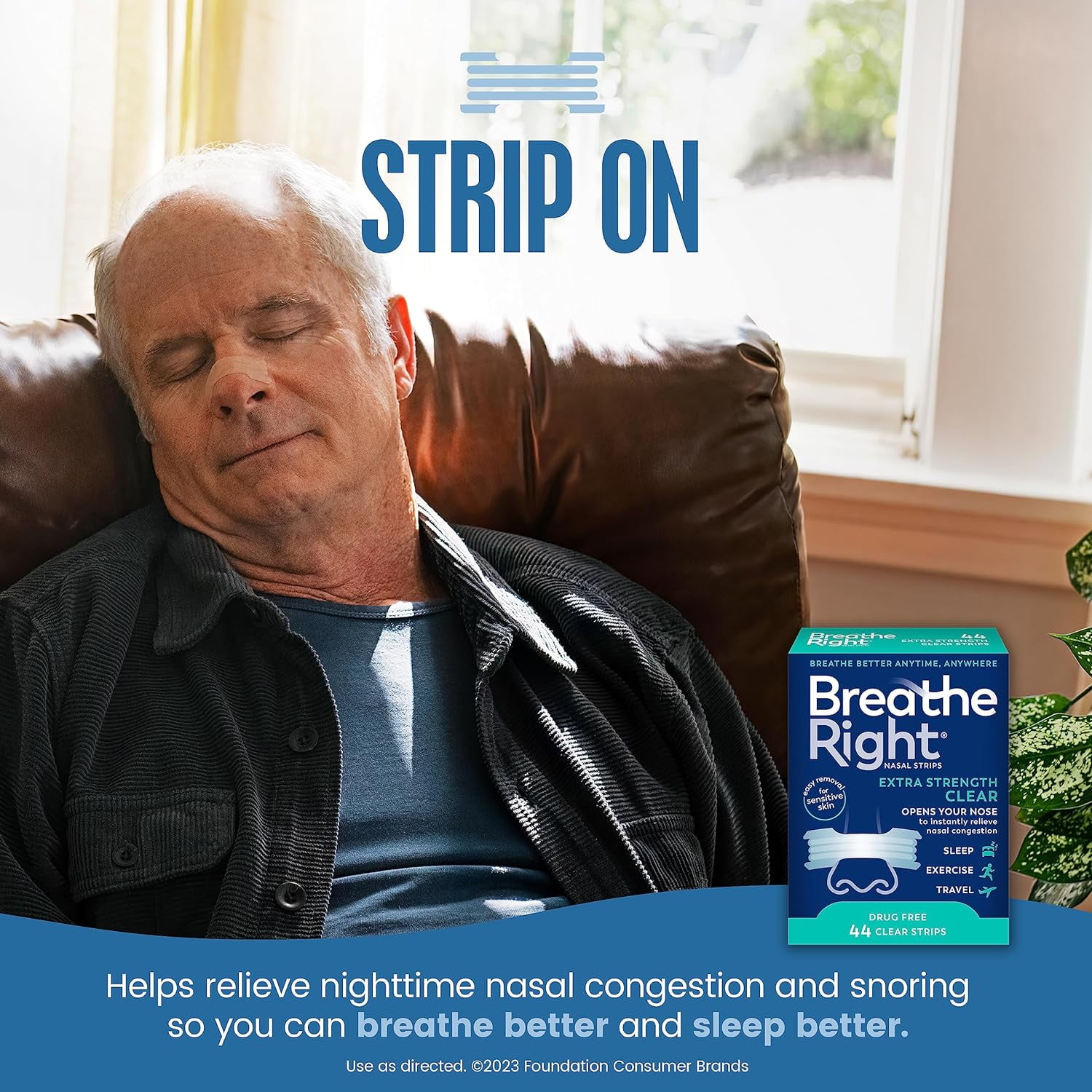 Breathe Right Extra Clear Sensitive Nasal Strips 44ct