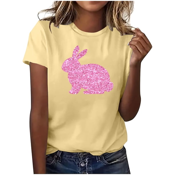Mujeres Manga Corta de Verano Tops Pascua Impresa Cuello Redondo, Blusa de Moda Casual para la Primavera