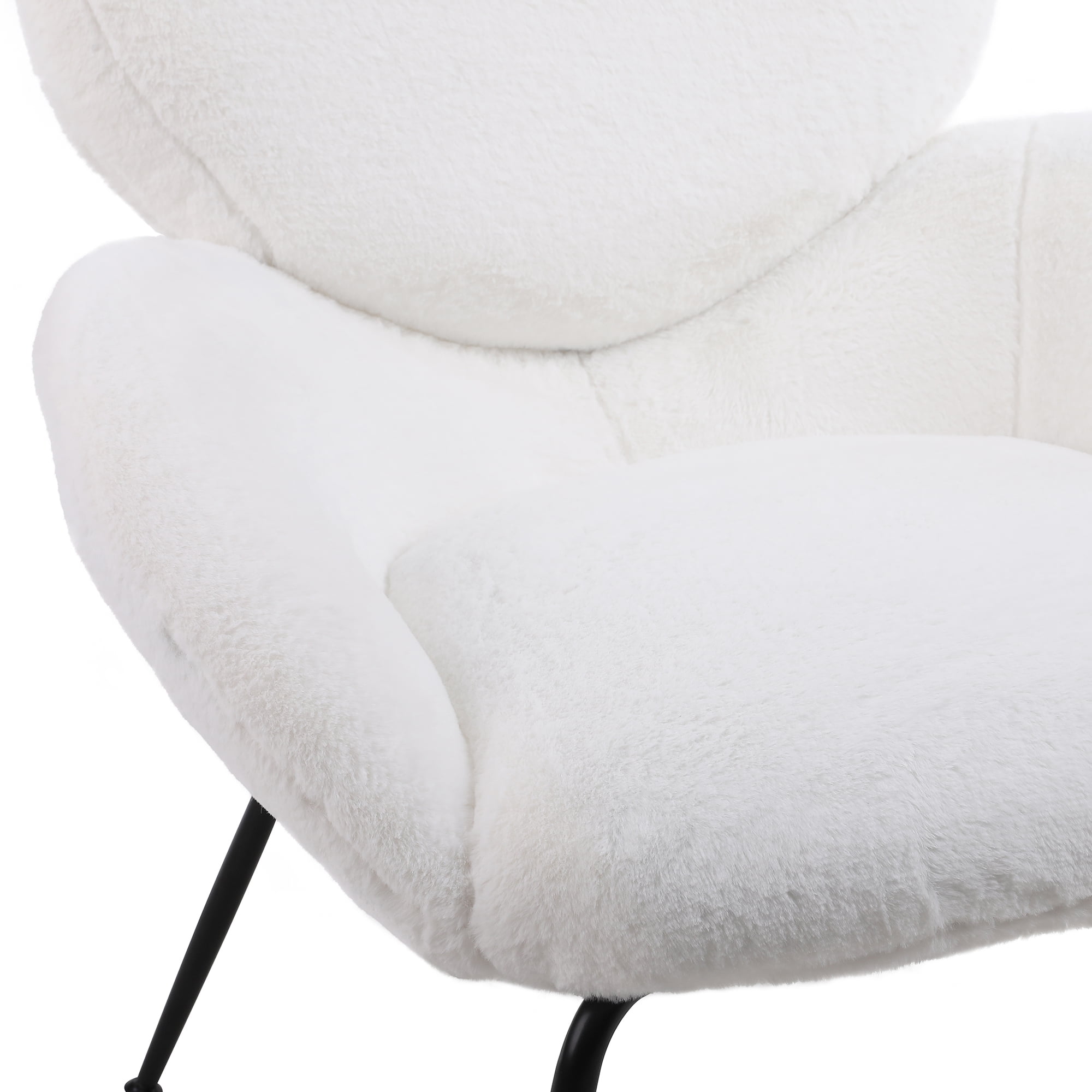 Kadyn Modern Sherpa Armchair with Black Metal Legs, Comfy and Soft Chairs for Bedroom, White