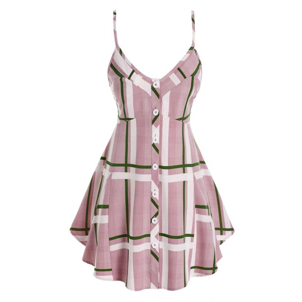 Botón de tela escocesa de talla grande Frente Falda Cami Top Rosegal Camisetas sin mangas de talla grande
