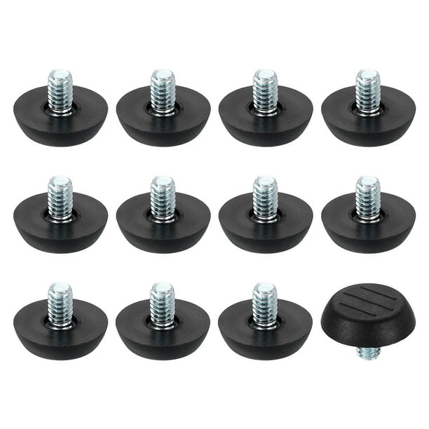 Niveladores de pies de muebles con rosca de 1/4, 12 piezas, tornillo ajustable de 23x10, negro