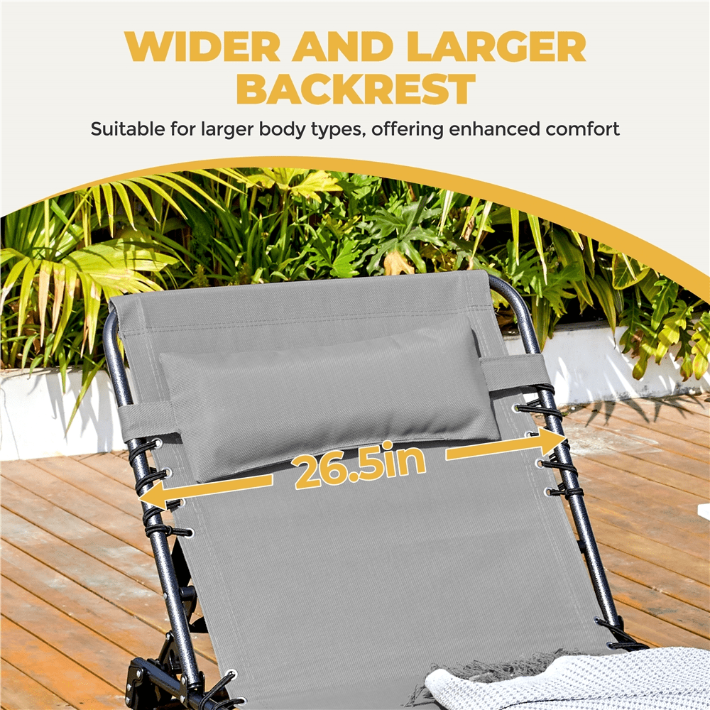 Renwick Outdoor Folding Tanning Chair with 5 Back Position, Gray