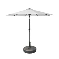 GARDEN 9 Ft Patio Solar Umbrella LED with Bronze Base Weight INCLUDED, White