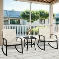 thumbnail image 4 of Walsunny Outdoor Rocking Bistro Set 3 Piece Metal Patio Porch Furniture with 2 Rattan Wicker Patio Cushioned Rocking Chairs 1 Patio Table,Beige Cushion, 4 of 7