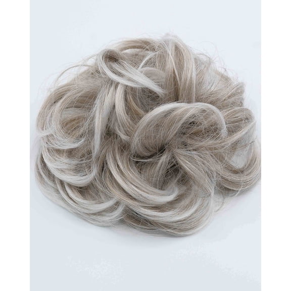 Apexhairs Curly Messy Bun Hair Piece – Synthetic Bun Extension for Women – Grey Brown / Blonde Grey