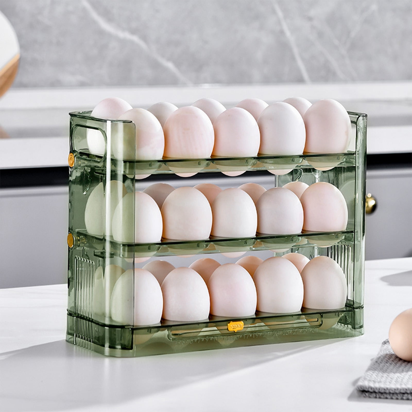 openpig Egg Holder for Fridge, Egg Dispenser for Refrigerator, Countertop, Kitchen, Space-saving Egg Organizer/Storage/Container/Tray, Green
