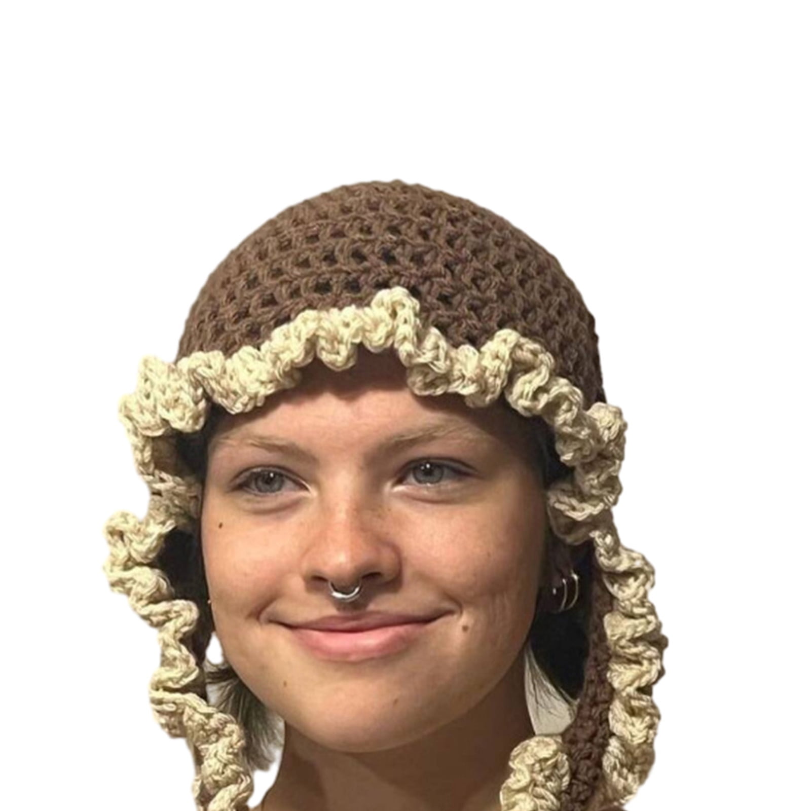 lixuesong Fashion Ruffle Trim Hat for Women Girls Knit Hollow Hat Spring Cap Sweet Girl Bonnet Female Headdress