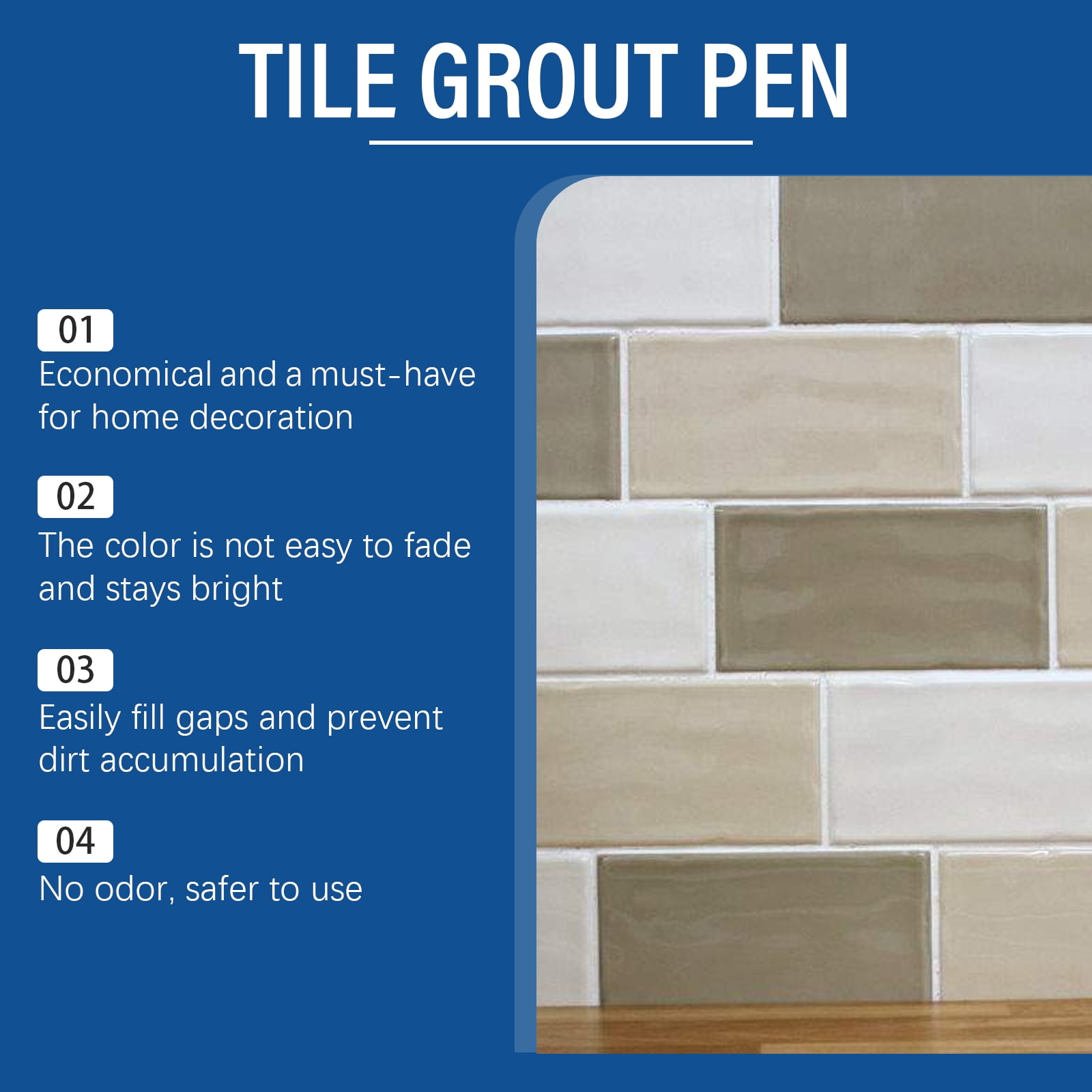 Alvantor Waterproof Mildew Resistant Grout Pen for Bathroom and Kitchen, White, 2-Pack