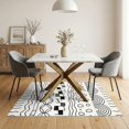 thumbnail image 3 of ODIKA 5'x7' Black White Abstract Geometric Striped Washable Area Rug Contemporary Hand Drawn Motifs with Circles Waves for Small Living Room, Bedroom, Easy Care, Non-Shedding, Pet Friendly, 3 of 7