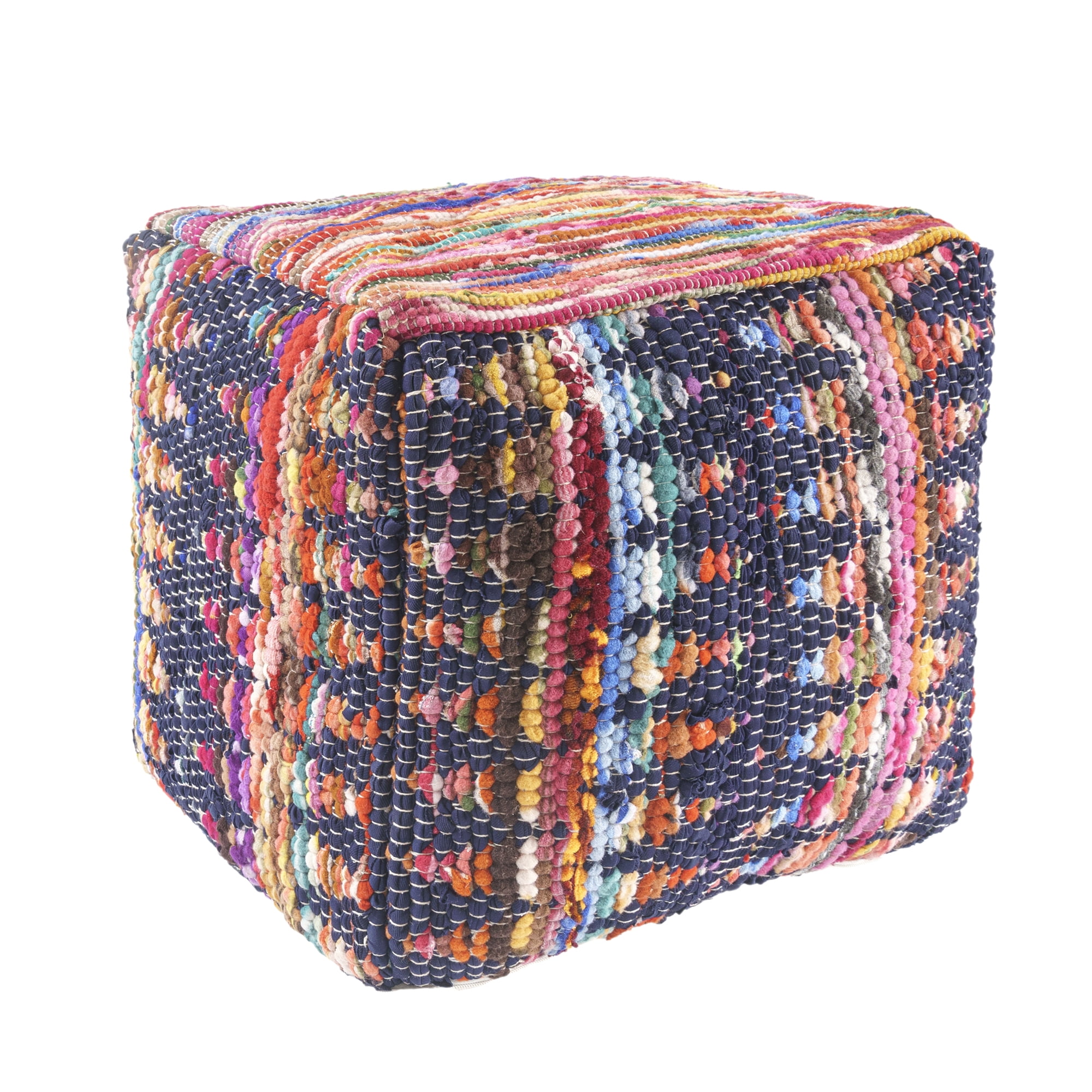 Ox Bay Dixon Chindi Striped Medium Square Indoor Pouf Ottoman, 18" H x 18" W