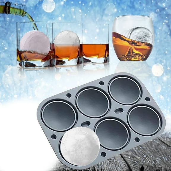 6-Cavity Silicone Ice Ball Maker Tray - Easy Release Sphere Ice Mold for Cocktails and Beverages Food Grade Freezer Safe