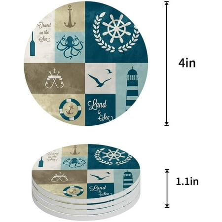 

FMSHPON Land and Sea Octopus Lighthouse Anchor Set of 8 Round Coaster for Drinks Absorbent Ceramic Stone Coasters Cup Mat with Cork Base for Home Kitchen Room Coffee Table Bar Decor