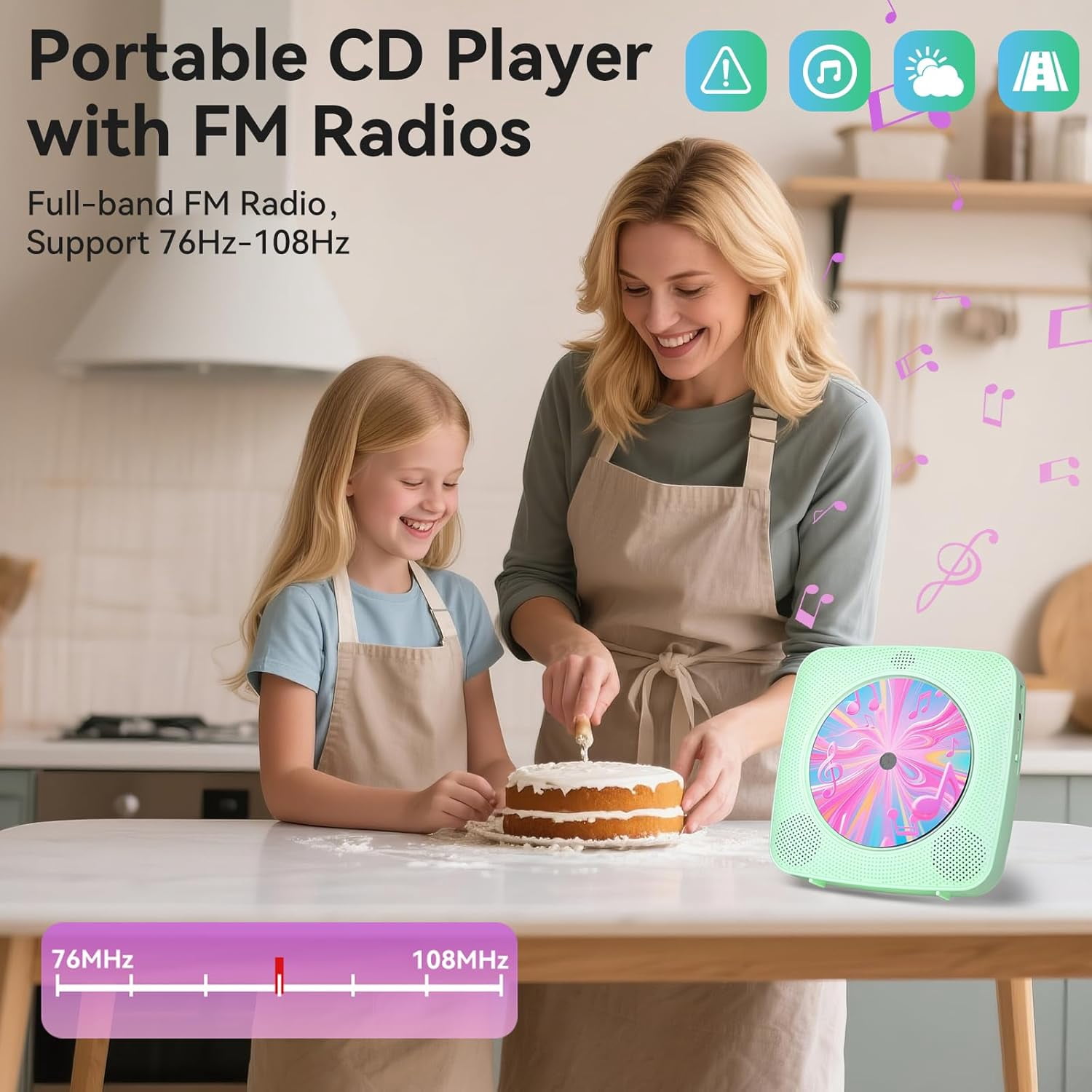 CD Player Portable Bluetooth Rechargeable: CD Players for Home with 1800mAh Kegaudio Desktop Wall CD Player with Speakers with Dust Cover LCD Screen Display FM Radio USB AUX Jack Remote Control