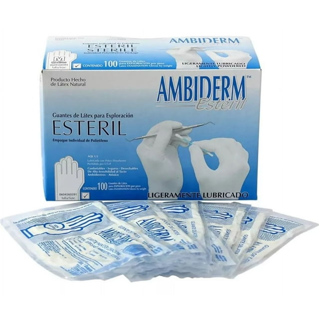 Guante Latex Estéril Ambiderm Talla Mediana 100 Piezas