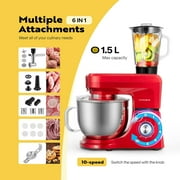 SPECSTAR 6 in 1 Multifunctional Stand Mixer with 8.5 Quart Stainless Steel Bowl, 660W 10 Speed Tilt-Head, Red