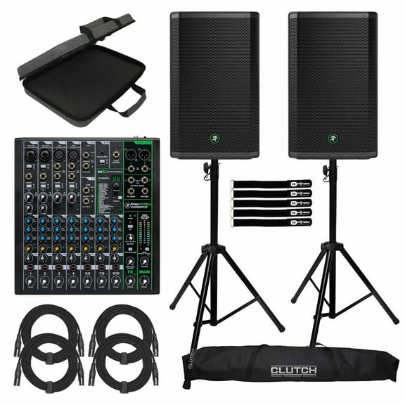 (2) Mackie Thrash 215 15" 1300W Powered Loudspeakers with ProFX10v3 10 Channel Professional Effects Mixer Package
