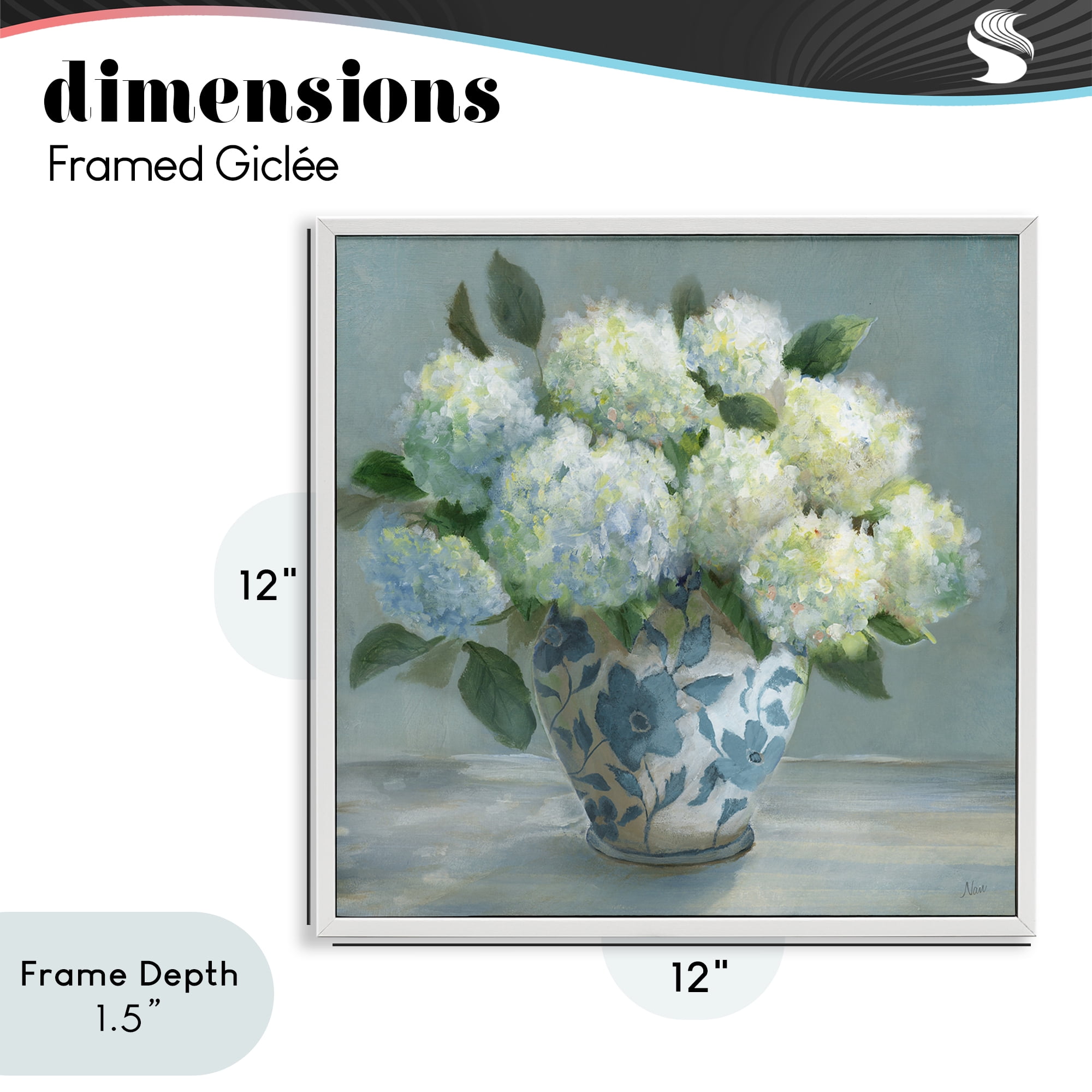 Stupell Industries Hydrangeas in Elegant Vase White Framed Giclee Art, design by Nan