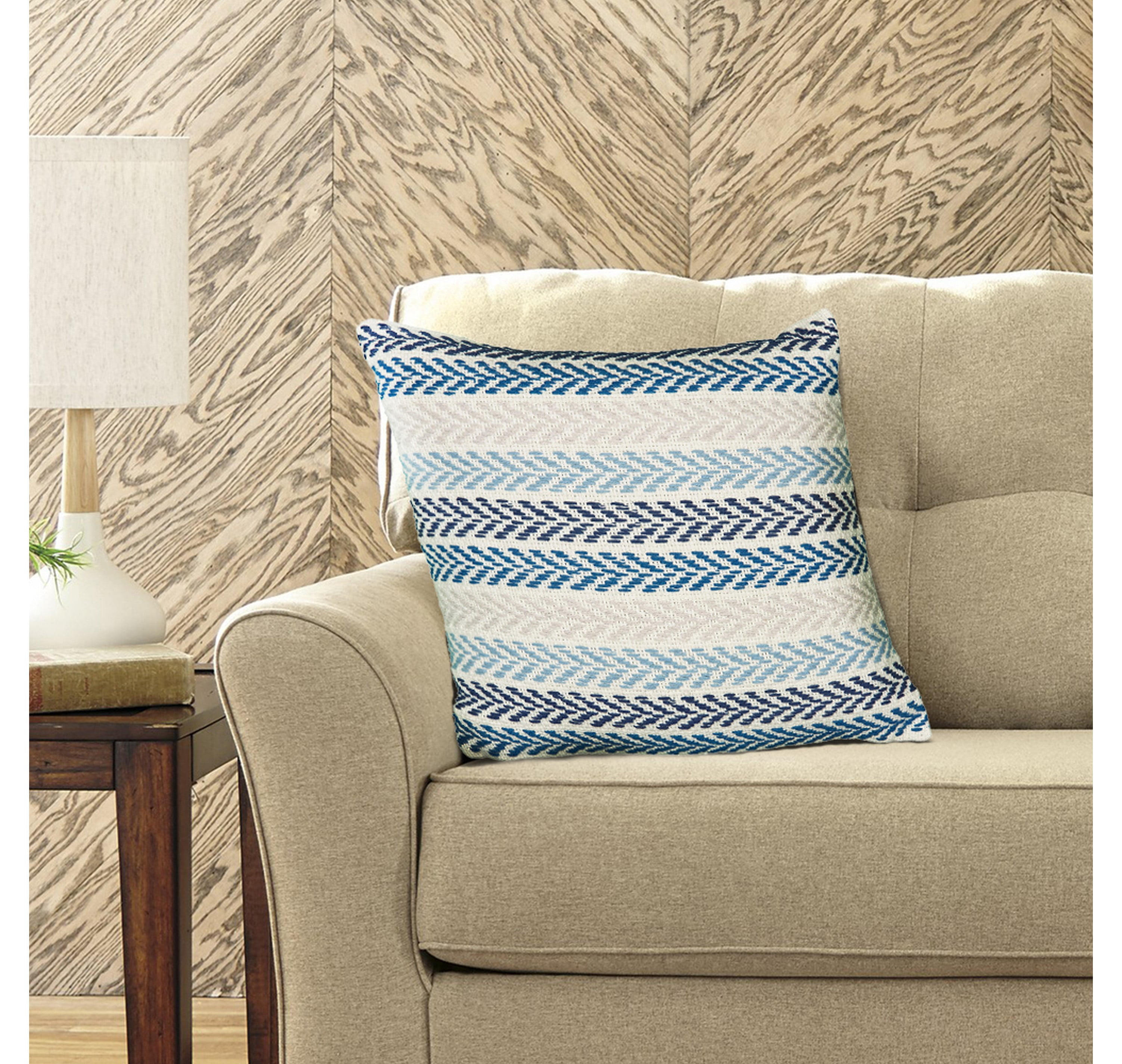 Ox Bay Ariya Blue/Ivory Chevron Cotton Adult Decorative Throw Pillow Cover