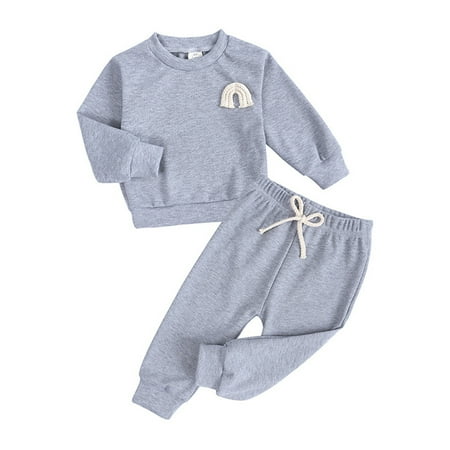 

Toddler Baby Boys Long Sleeve Rainbow Solid Sweatshirt Blouse Tops Trousers Pants Outfit Set 2Pcs Clothes