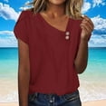 thumbnail image 6 of T-shirts for Women Plus Size Short Sleeved Button Solid Color Casual Printed Loose T-shirt Wine M, 6 of 6