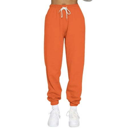 Up to 60% Off! pstuiky Women Sweatpants Women Sweatpants High Waist Sweatpants Solid Color Plus Size Sweatpants Fashion Straight Leg Corset Trousers Leisure Pants Orange XXXL
