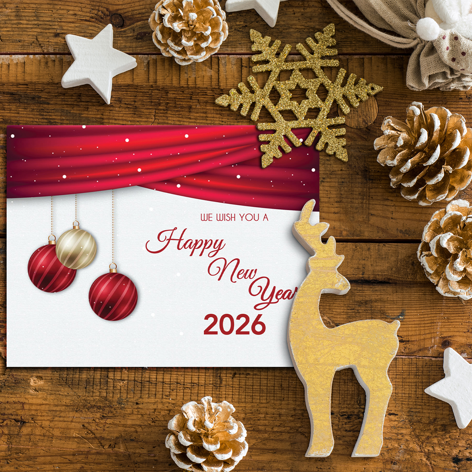 2026 Happy New Year Cards and Envelopes | Elegant Christmas, Holidays, Xmas, New Year's Eve Red Thank You Invitation Greeting Cards Set – 25 Half Fold Cards and A7 Envelopes | 5 x 7 inches (A7 Size)