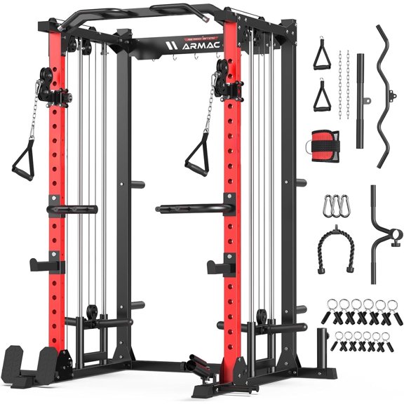 UPGO Multi-Functional Power Rack-2000lbs Capacity All-in-One Squat Rack with Dual Pulley System, Power Cage for Home Gym Strength Training