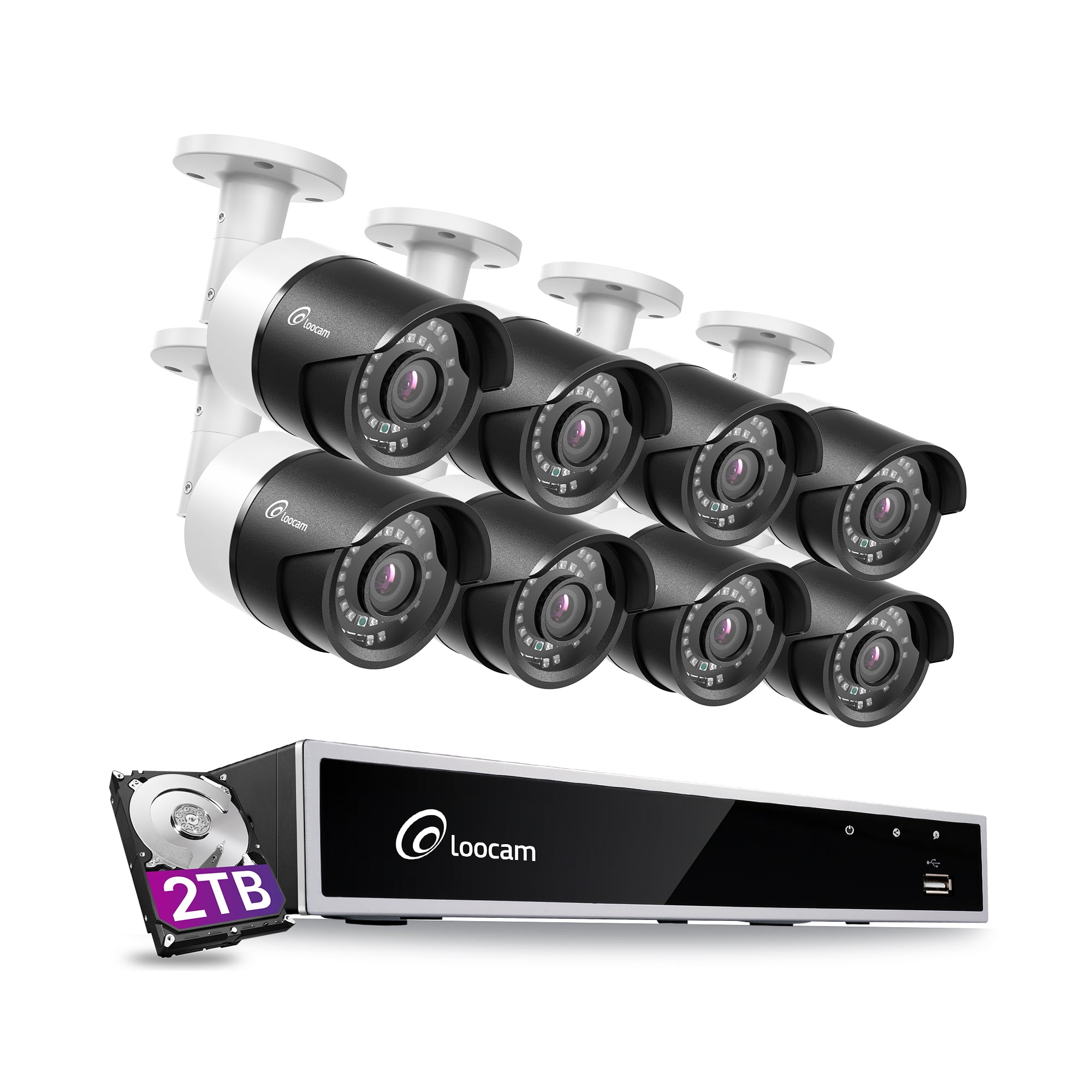 Loocam 8Channel 5.0MPLite 2TB 1080P Outdoor Security Camera System and 8PCS 2.0mp Surveillance
