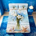 thumbnail image 5 of meiyoeat Beach Floral Vase Bed Sheets For Boys,Shell Print Full Size Sheets,4pcs,1 Flat Sheet,1 Fitted Sheet and 2 Pillowcases, 5 of 6
