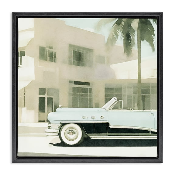 Stupell Industries Miami Car & Palm Tree Transportation Painting Black Floater Framed Canvas Art Print Wall Art, 18 x 18