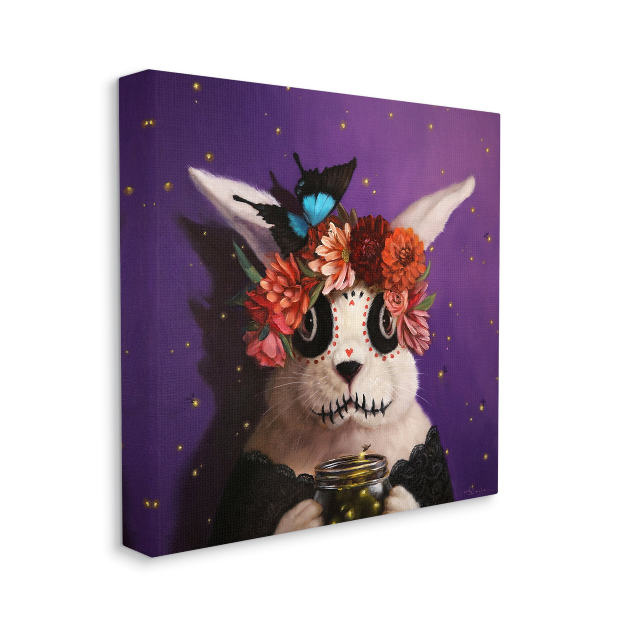 Stupell Industries Floral Day Of Dead Face Paint Bunny Butterfly Canvas Wall Art, 24 x 24, Design by Lucia Heffernan