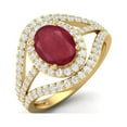 thumbnail image 2 of 2.62 Cts Oval Shape Solitaire Ruby Glass Filled Halo Three Layer 925 Sterling Silver Gold Vermeil Valentines Day Gifts Ring, 2 of 3
