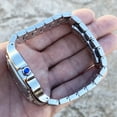 thumbnail image 5 of Mens Silver Tone Hip Hop Watch Blue Hands Heavy Iced Flooded Out Bling Square Face 8" inch Band, 5 of 13