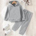 thumbnail image 2 of HFHAPW Girls Boys Hooded Suit Kids Fall Winter Pullover Sweatsuit and Jogging Pants Unisex Tracksuit(Grey,5-6 Y), 2 of 8