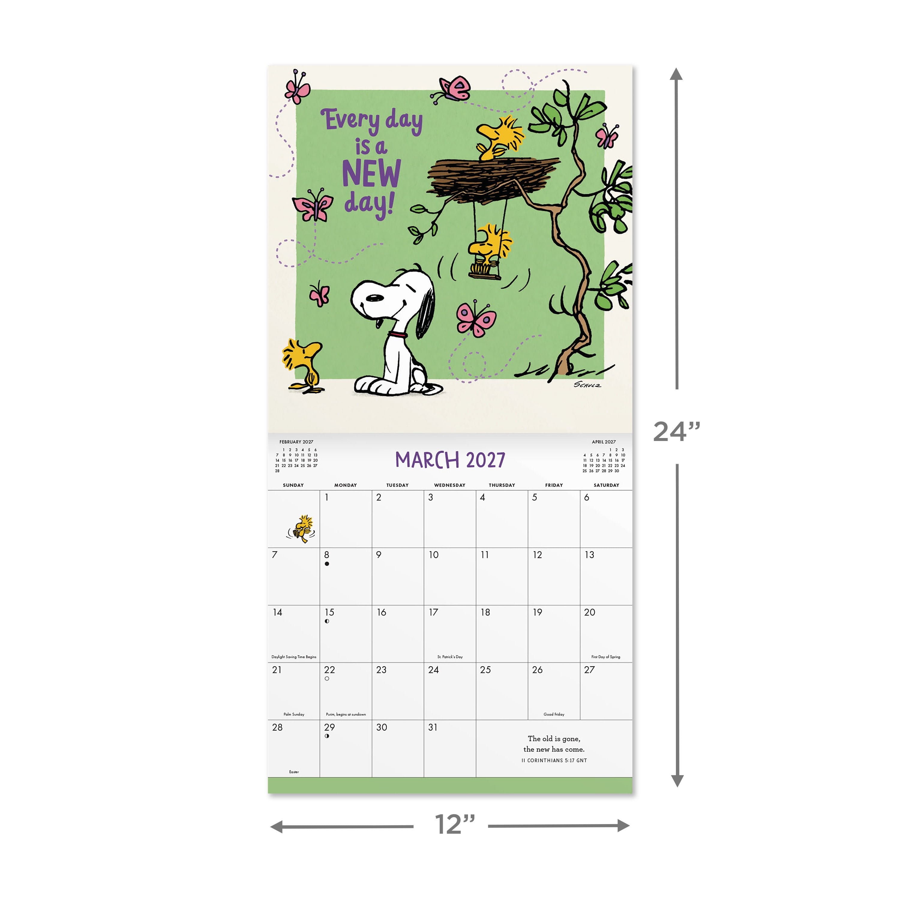 2027 Peanuts Inspirational Hanging Wall Calendar 12x12 January-December Gridded