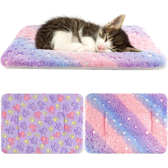 Cat Bed Pad 2 Pack Warming Mat with Cute Star Paw Print for Indoor Small Pet 9.84×11.8in