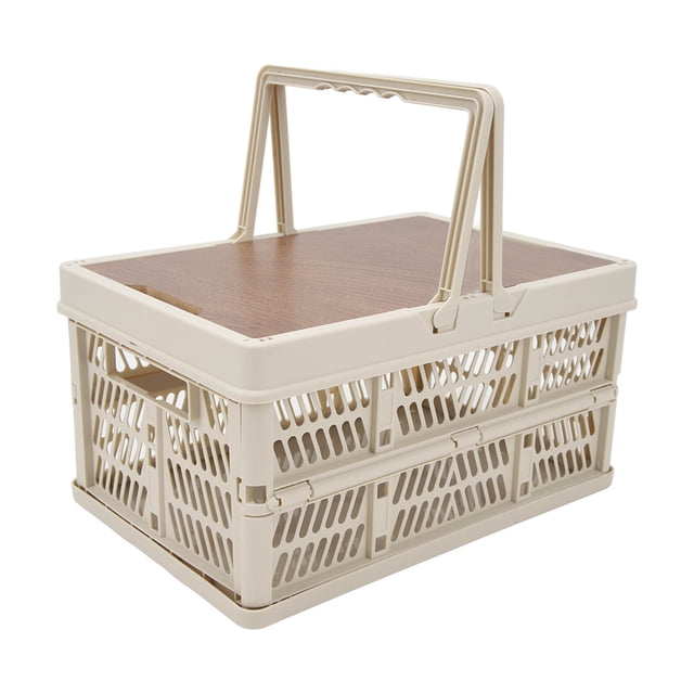 Large Capacity Foldable Camping Storage Basket, Multifunctional Handheld Picnic Basket With Movable Wooden Board, Durable And Waterproof