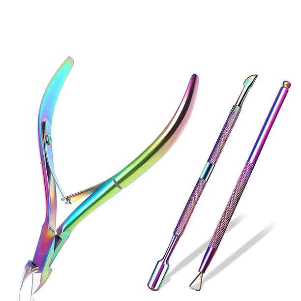 Empujador de cutículas, cortador de cutículas Cortador de cutículas Cortador de cutículas de acero inoxidable profesional Herramientas de manicura de pedicura duraderas para uñas de manos y pies (COLO Namotu DLM554