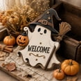 thumbnail image 4 of PSVFUJZ Halloween Door Sign, Wooden Ghost Welcome Sign, Halloween Door Decorations, Front Door Hanging Sign for Indoor Outdoor Home Porch Window Decor White3, 4 of 6