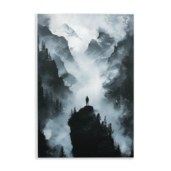 Stupell Industries Man on Intense Cliff Landscape & Nature Painting Unframed Art Print Wall Art, 10 x 15