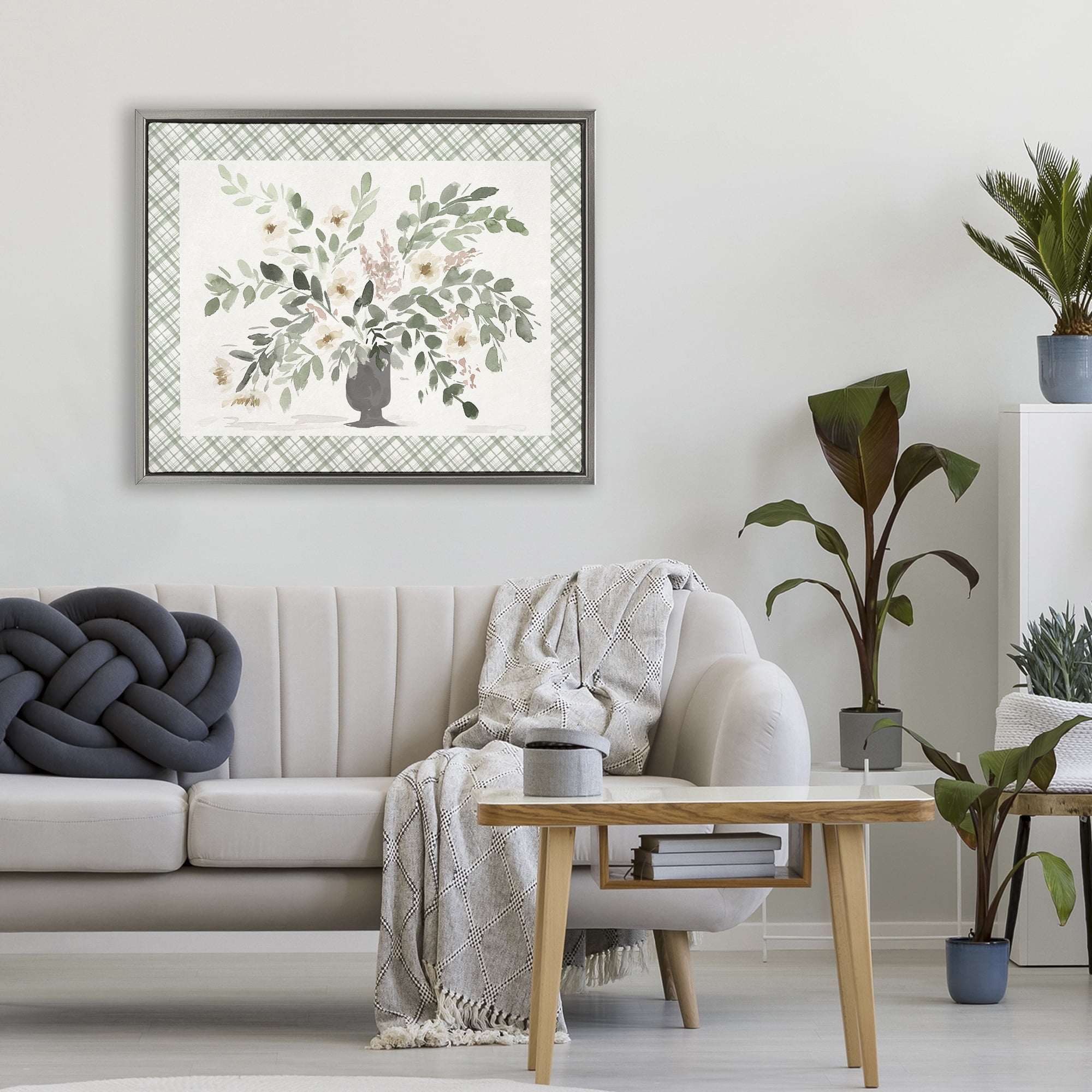 Stupell Industries Springtime Bouquet on Plaid Gray Framed Floater Canvas Wall Art, design by Lucille Price